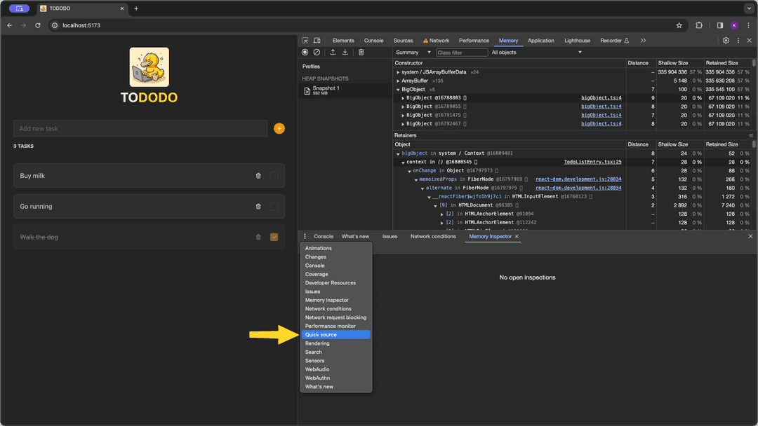 Faster Memory Debugging with Chrome's Quick Source Panel